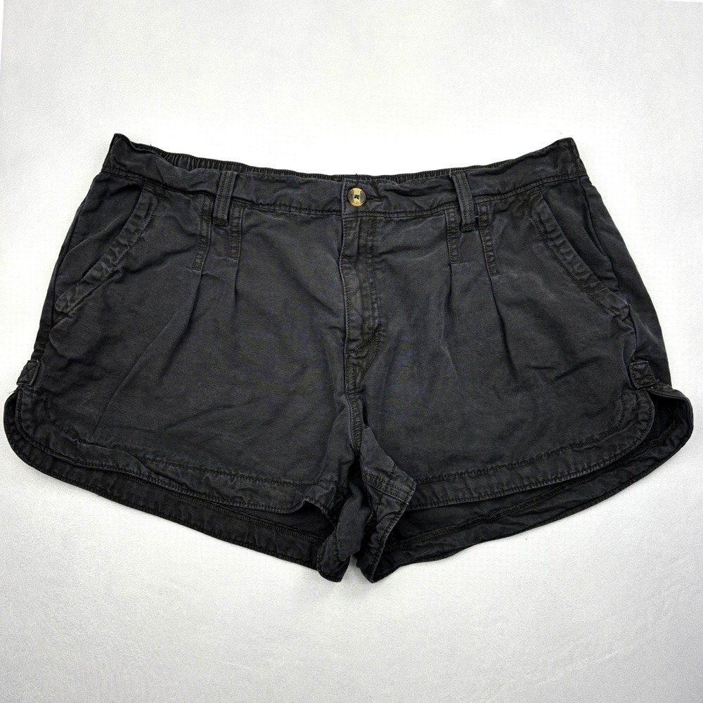 Aerie Shorts Womens XL Black Cotton Lyocell Pleated Dolphin Hem Elastic Waist